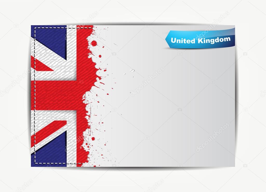 Stitched United Kingdom flag with grunge paper frame