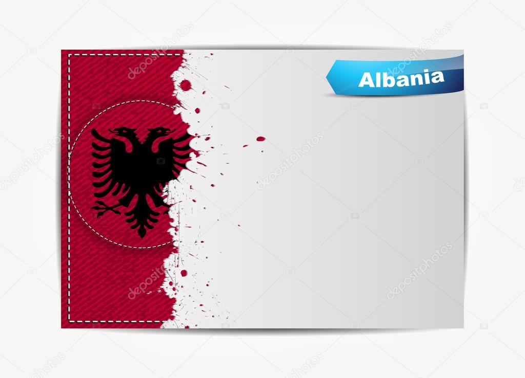 Stitched Albania flag with grunge paper frame for your text.