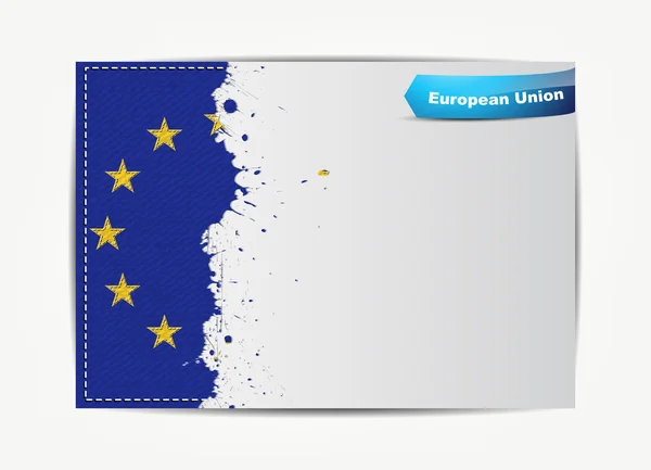 Stitched European Union flag with grunge paper frame for your te — Stock Vector