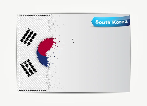 Stitched South Korea flag with grunge paper frame for your text. — Stock Vector