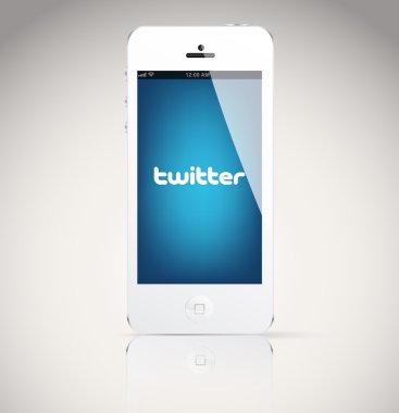 iphone 5 aygıt, twitter logo gösterilen.