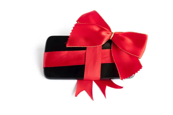 Smart Phone with Red Ribbon and Bow isolated — Stock Photo, Image