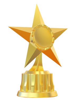 Beyaz arka plan üzerinde izole soyut yıldızlı bir ödül. 3D illustratio