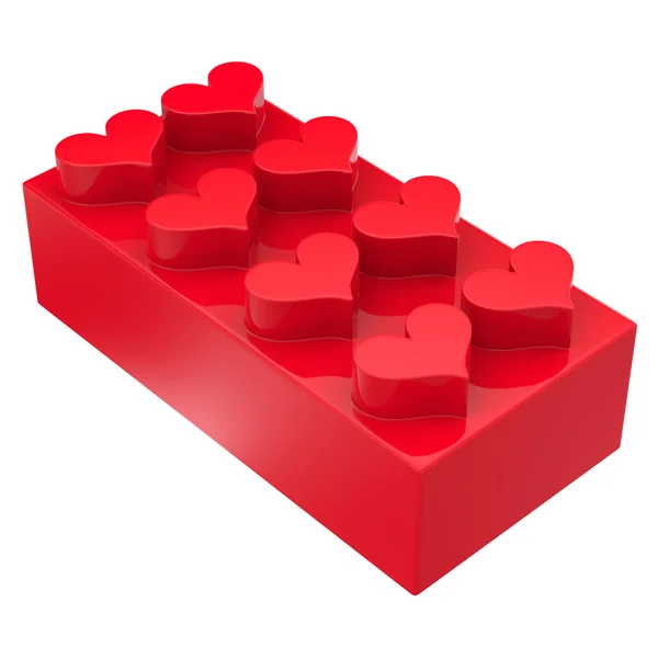 Bloque de juguete con corazones aislados sobre fondo blanco. Resumen 3d — Foto de Stock