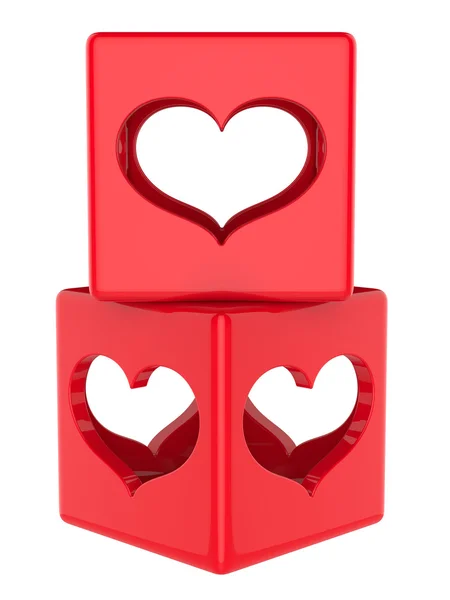Cube with hearts isolated on white background. — Stock Photo, Image
