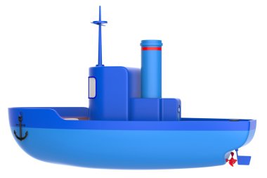 soyut oyuncak gemi üzerinde izole beyaz zemin. 3D render.