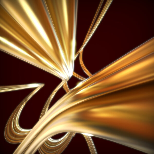 Abstract background with golden wavy twisted ribbons.