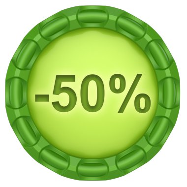 yüzde 50. Beyaz backgro izole soyut yeşil etiket