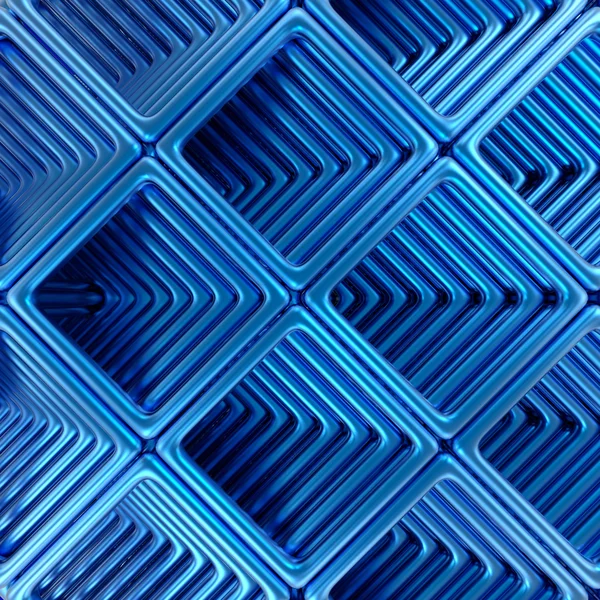 Abstracte 3D-technologie met blauwe metalen rechthoeken. — Stockfoto