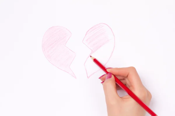 มือ ตัดหัวใจและดินสอ — ภาพถ่ายสต็อก