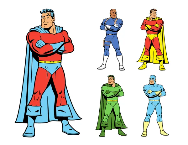 Superhero Klasik dan Variasi Keren Gambar Set - Stok Vektor