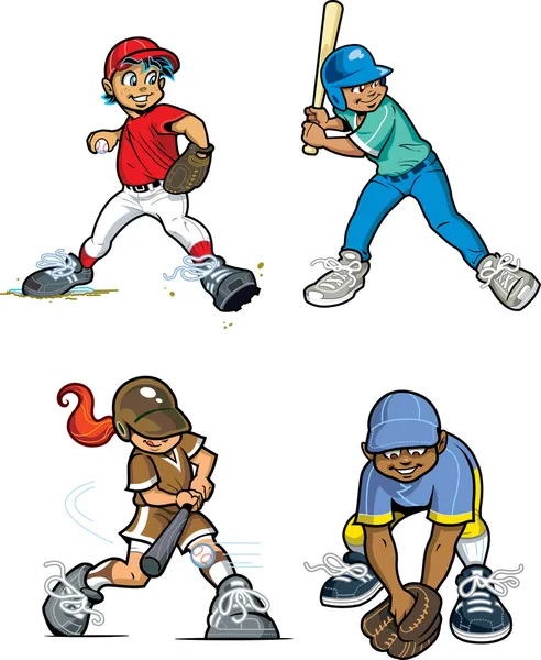 Baseball Little League Players — ストックベクタ