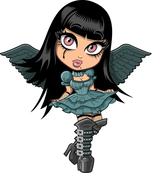 Χαριτωμένο Goth κορίτσι με φτερά — Διανυσματικό Αρχείο
