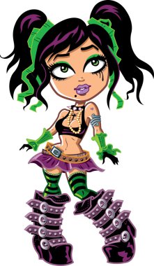 Cute Goth Girl With Leather Boots clipart