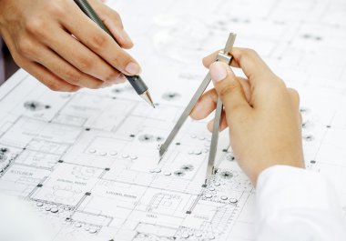 Closeup of architect hands