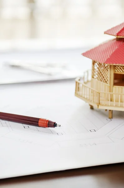 Drawing pen and modular home — Stock Photo, Image