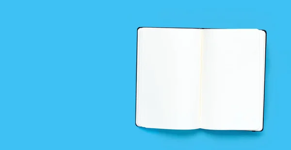 Abra Cuaderno Sobre Fondo Azul Vista Superior —  Fotos de Stock