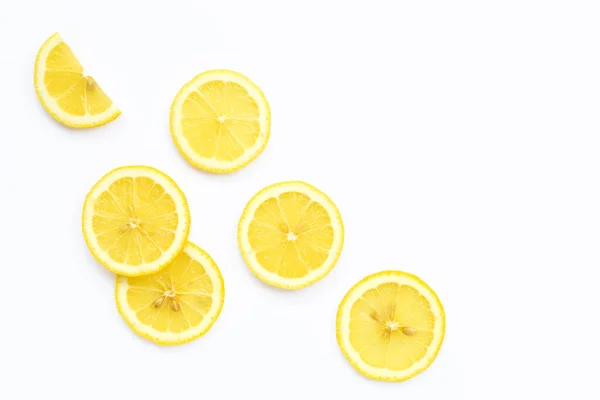 Rodajas Limón Frescas Aisladas Sobre Fondo Blanco — Foto de Stock