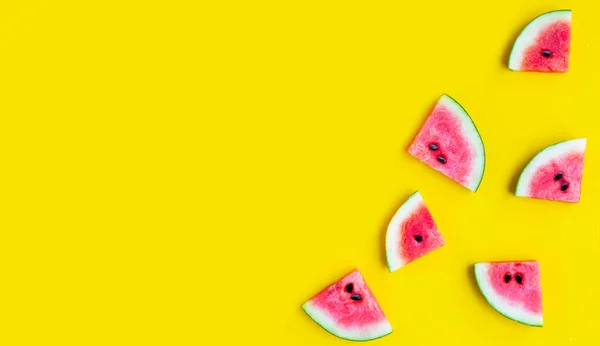 Slices Watermelon Yellow Background Top View — Stock Photo, Image