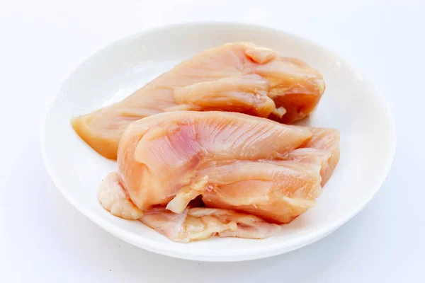 Filetes Pechuga Pollo Crudo Sin Cocer Sobre Fondo Blanco — Foto de Stock