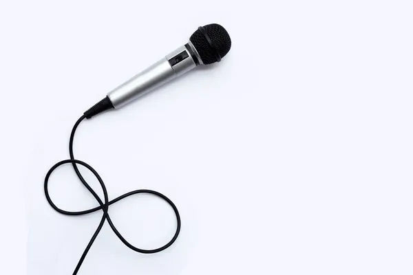 Microfone Fundo Branco Vista Superior — Fotografia de Stock