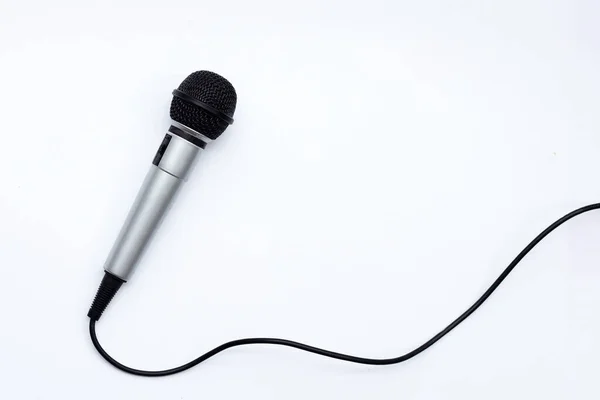 Mikrofon Fehér Háttérrel Felülnézet — Stock Fotó