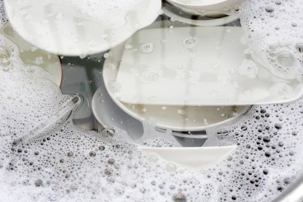 Мытье Посуды Закрытие Посуды Замачивание Кухонной Раковине — стоковое фото