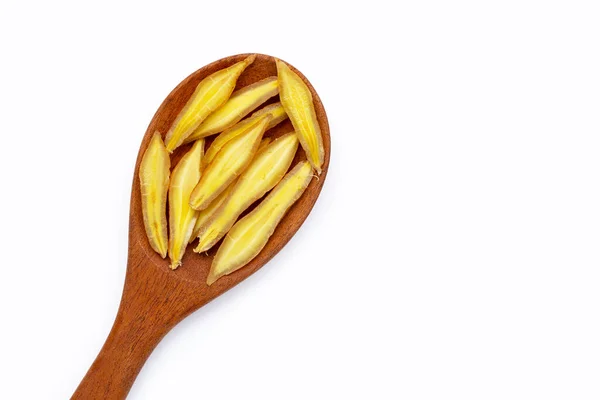 Fingerroot Wooden Spoon White Background — Stock Photo, Image