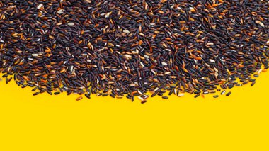 Sarı arka planda çiğ siyah pirinç..