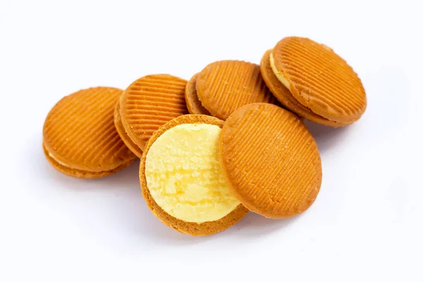 Custard Cream Sandwich Biscuits White Background — Stock Photo, Image