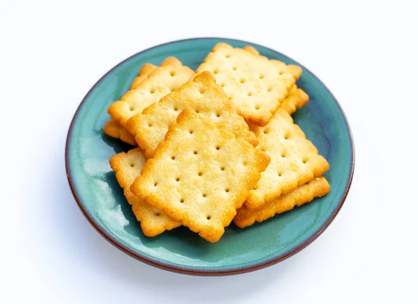 Biscoitos Cracker Seco Fundo Branco — Fotografia de Stock