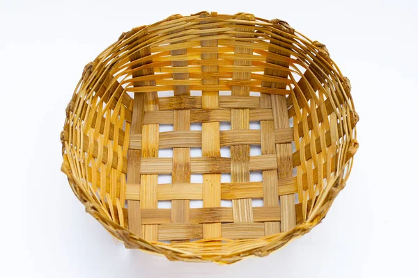 Empty Wooden Bamboo Basket White Background — Stock Photo, Image