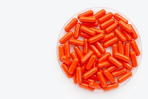 Oranje Capsule Pillen Witte Achtergrond — Stockfoto