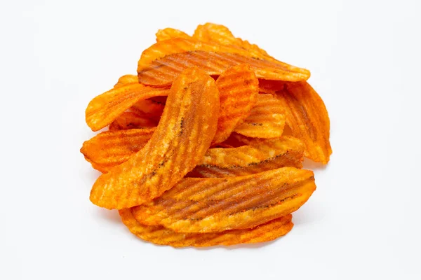 Pittige Snack Banaan Plak Chips Paprika Smaak Witte Achtergrond — Stockfoto