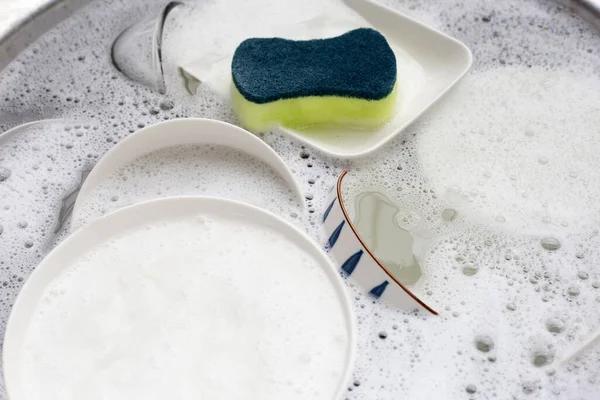 Tvättmaskin Närbild Köksredskap Blötläggning Diskbänk — Stockfoto