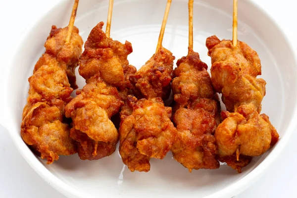 Fried Crispy Chicken Skewers Thai Style Street Food — Stock Photo, Image