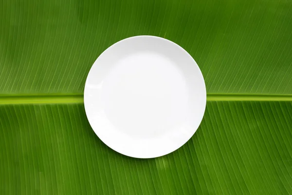 White Plate Banana Leaf — Stock Photo, Image