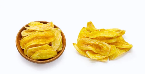 Banán Szelet Chips Fehér Alapon — Stock Fotó