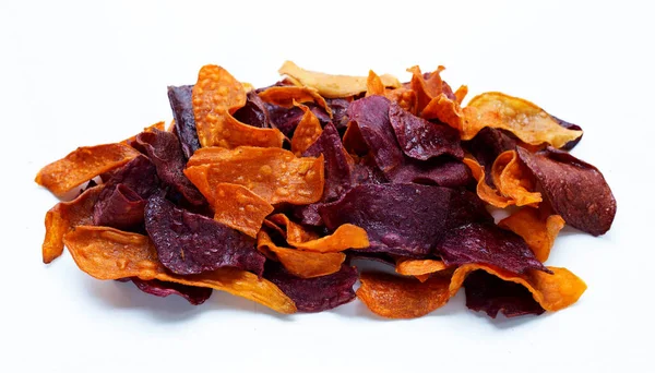 Purple Yellow Sweet Potato Chips White Background — Stock Photo, Image