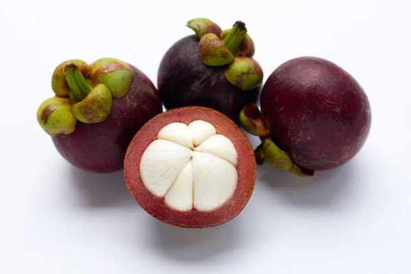 Mangostan Auf Weißem Hintergrund Ansicht Von Oben — Stockfoto