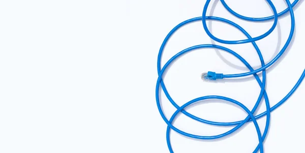 Lan Connessione Rete Ethernet Cavi Blu Sfondo Bianco — Foto Stock