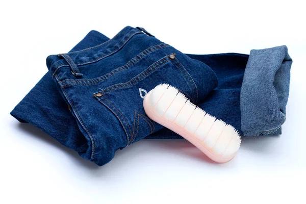 Blue Jeans Cloth Washing Brush — Stock Photo, Image