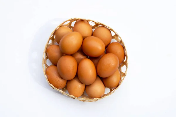 Chicken Eggs Bamboo Basket White — Stock Photo, Image