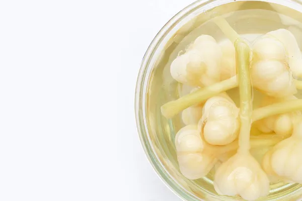 Pickled Garlic Glass Bowl White Background — Stock Photo, Image
