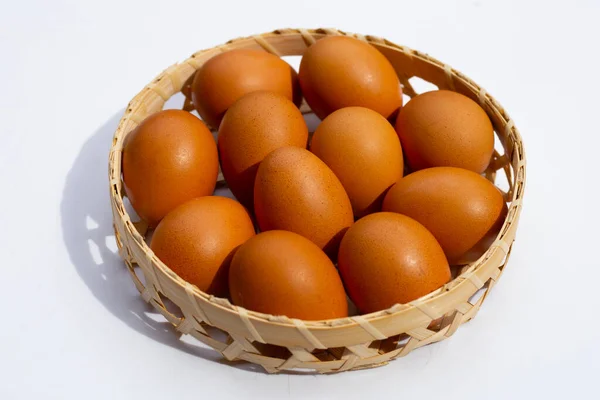Ovos Galinha Cesta Bambu Branco — Fotografia de Stock