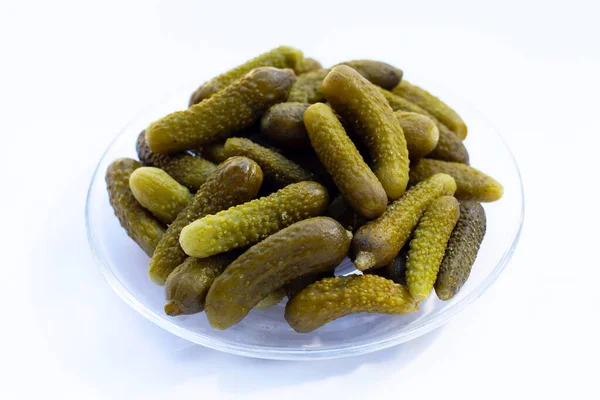 Pickled Gherkins Cucumbers White Background — Stock Photo, Image