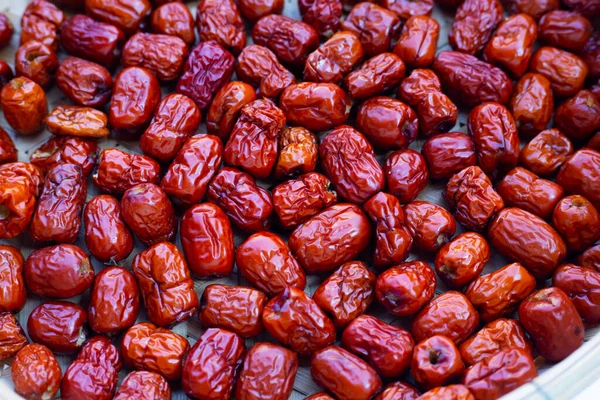 Dried Chinese Jujube Bamboo Basket — Stock Photo, Image