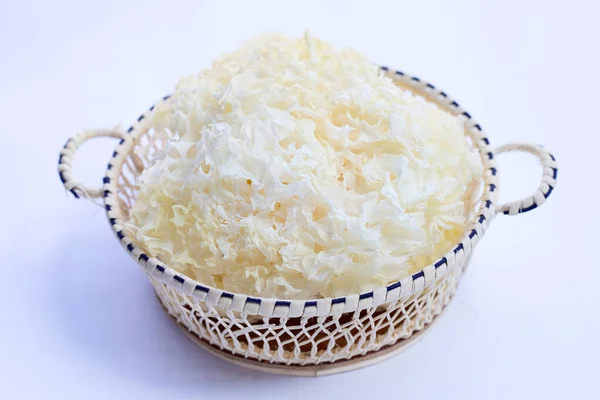 Tremella Champignon Dans Panier Sur Fond Blanc — Photo