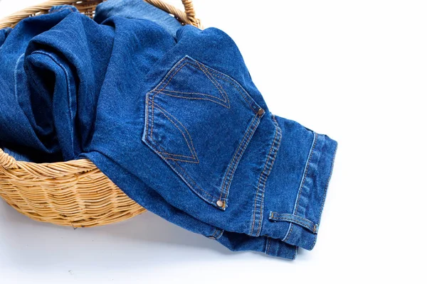 Blue Jeans Laundry Basket — Stock Photo, Image