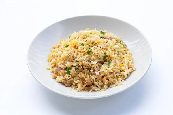 Fried Rice White Plate White Background — Stock Photo, Image